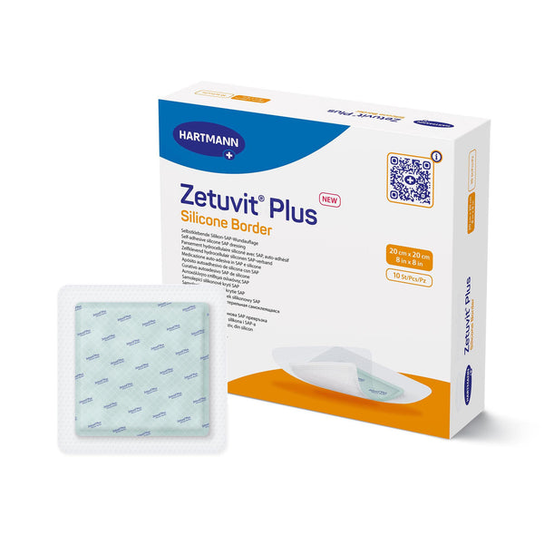 Zetuvit® Plus Silicone Border Super Absorbent Dressing Silicone Adhesive 8 X 8 Inch Square (1242913_EA) 1/EA