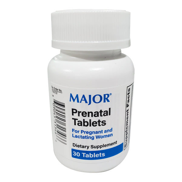 Major® Prenatal Vitamin Supplement Vitamin A / Vitamin C / Vitamin D / Vitamin E 1200 mcg / 100 mg / 10 mcg (400 IU) / 5 mg Strength Tablet 30 per Bottle (898536_BT) 30/BT