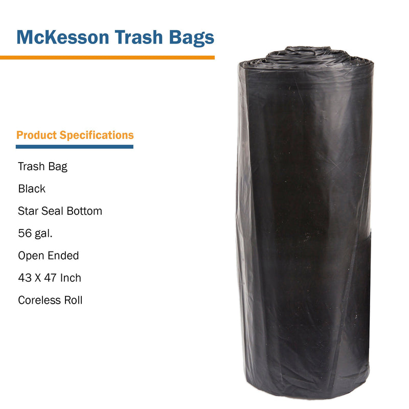 McKesson Trash Bag 56 gal. Black LLDPE 1.5 mil 43 X 47 Inch Star Seal Bottom Coreless Roll (1137659_CS) 100/CS