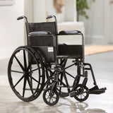 McKesson Wheelchair Dual Axle Full Length Arm Swing-Away Footrest Black Upholstery 18 Inch Seat Width Adult 300 lbs. Weight Capacity (1065274_EA) 1/EA