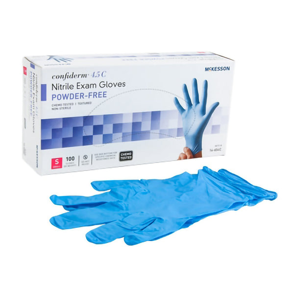 McKesson Confiderm® 4.5C Exam Glove Small NonSterile Nitrile Standard Cuff Length Textured Fingertips Blue Chemo Tested (921602_CS) 1000/CS
