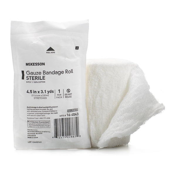 McKesson Fluff Bandage Roll 4-1/2 Inch X 3-1/10 Yard 8-Ply Sterile 1 per Pouch (1102426_EA) 1/EA