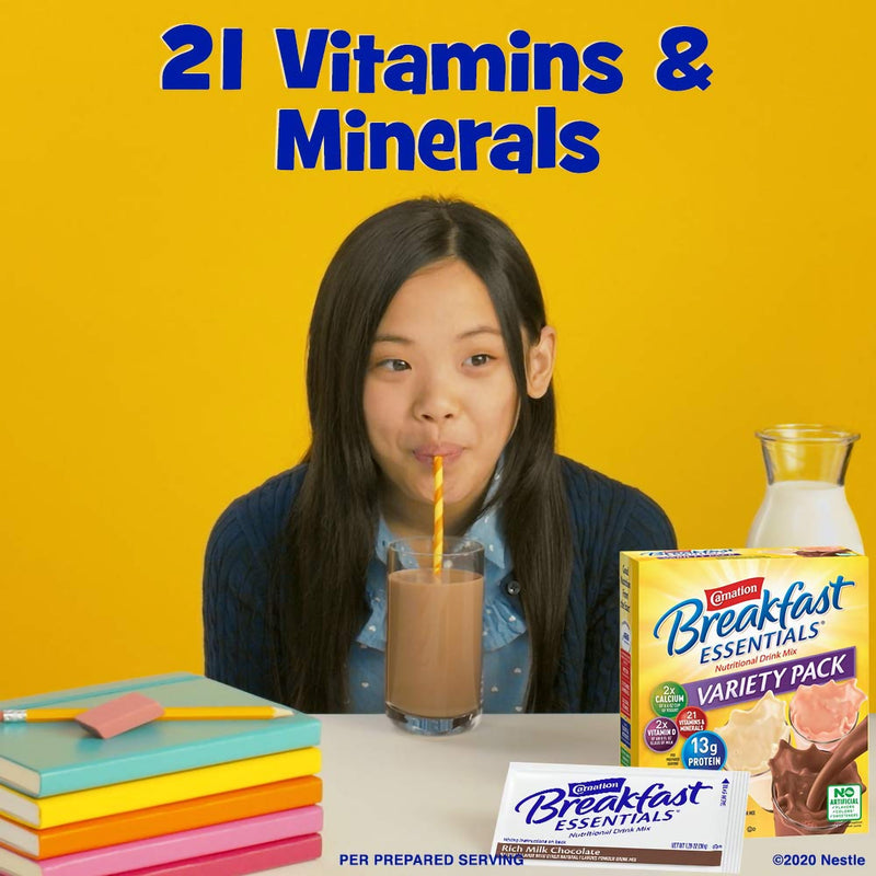 Carnation Breakfast Essentials® Oral Supplement Rich Milk Chocolate / Classic French Vanilla / Strawberry Sensation Flavor Powder 1.26 oz. Individual Packet (1112456_CS) 6/CS