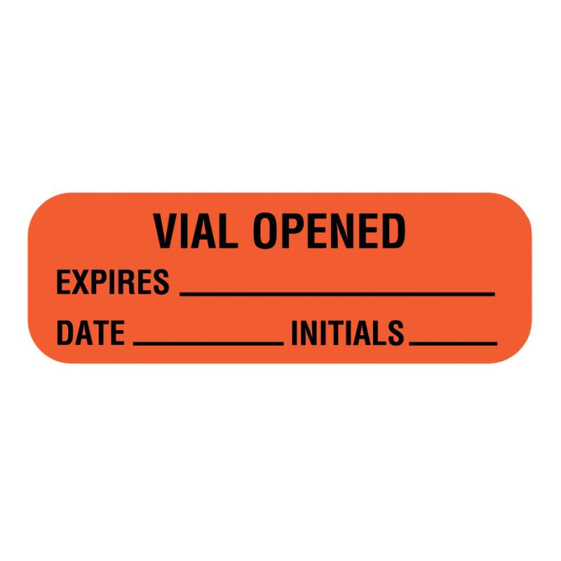 United Ad Label Pre-Printed Label Auxiliary Label Red Paper Vial Opened Expires Date Initials Black Quality Control Label 1/2 X 1-1/2 Inch (677009_RL) 1/RL