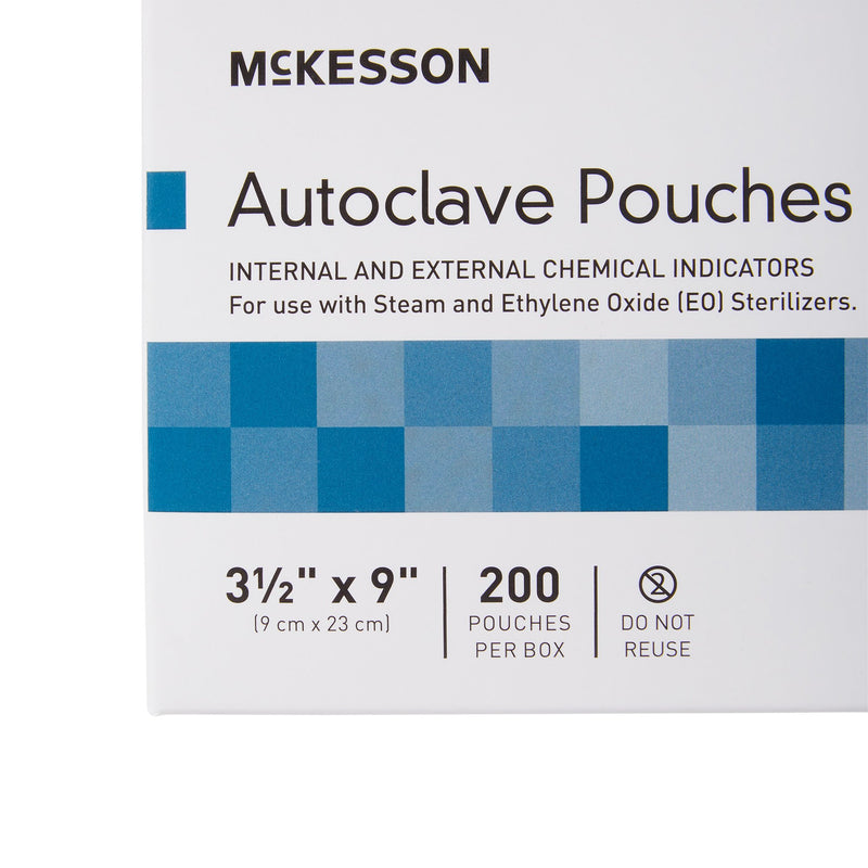McKesson Sterilization Pouch Ethylene Oxide (EO) Gas / Steam 3-1/2 X 9 Inch Transparent Blue / White Self Seal Paper / Film (960943_BX) 200/BX