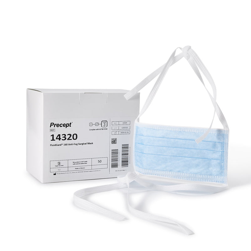 Precept® FluidGard® 160 Surgical Mask Anti-fog Foam ASTM Level 3 Tie Closure One Size Fits Most (1175042_CS) 300/CS