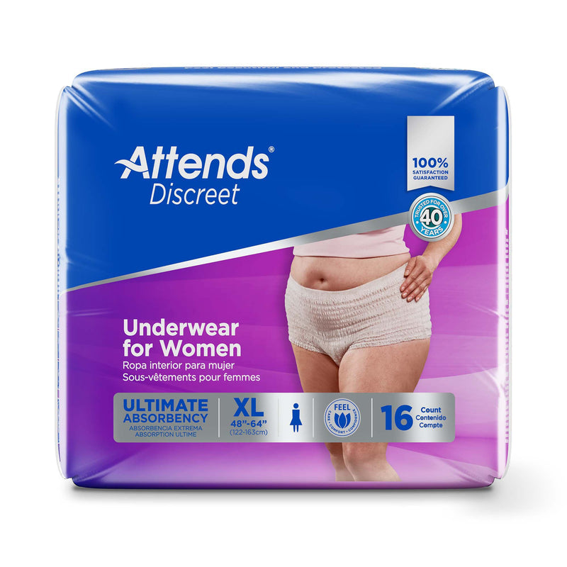 Attends® Discreet Female Adult Absorbent Underwear Pull On with Tear Away Seams X-Large Disposable Heavy Absorbency (1039112_BG) 16/BG