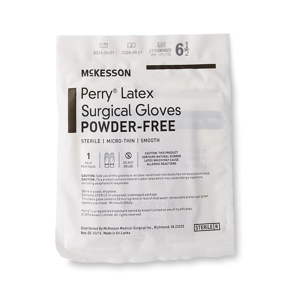 McKesson Perry® Surgical Glove Size 6.5 Sterile Latex Standard Cuff Length Smooth Brown Not Chemo Approved (1044729_BX) 50/BX
