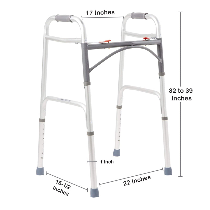 McKesson Dual Release Folding Walker Adjustable Height Aluminum Frame 350 lbs. Weight Capacity 32 to 39 Inch Height (1128907_EA) 1/EA