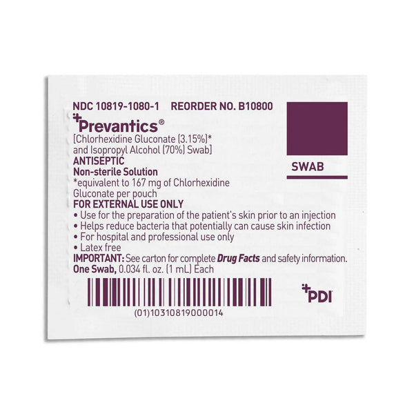 Prevantics® Antiseptic Prep Pad 3.15% / 70% Strength CHG (Chlorhexidine Gluconate) / Isopropyl Alcohol Individual Packet NonSterile (532824_BX) 100/BX