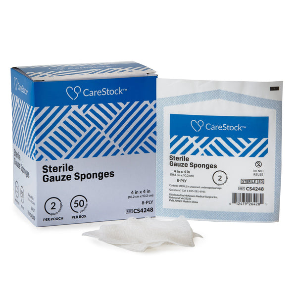 CareStock™ Gauze Sponge 4 X 4 Inch 8-Ply Sterile 2 per Pack (1242204_BX) 50/BX