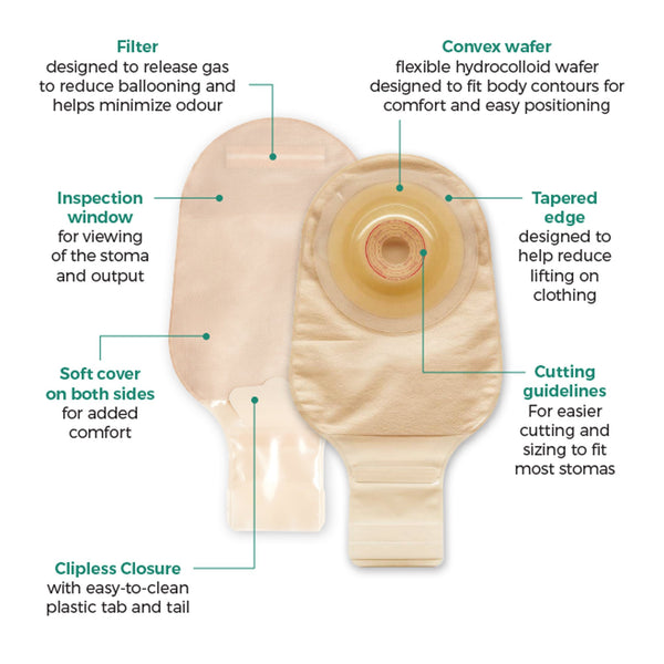Esteem® + Flex Ostomy Pouch One-Piece System Convex V1, Trim to Fit 13/16 to 1-11/16 Inch Stoma Drainable (1075433_BX) 10/BX