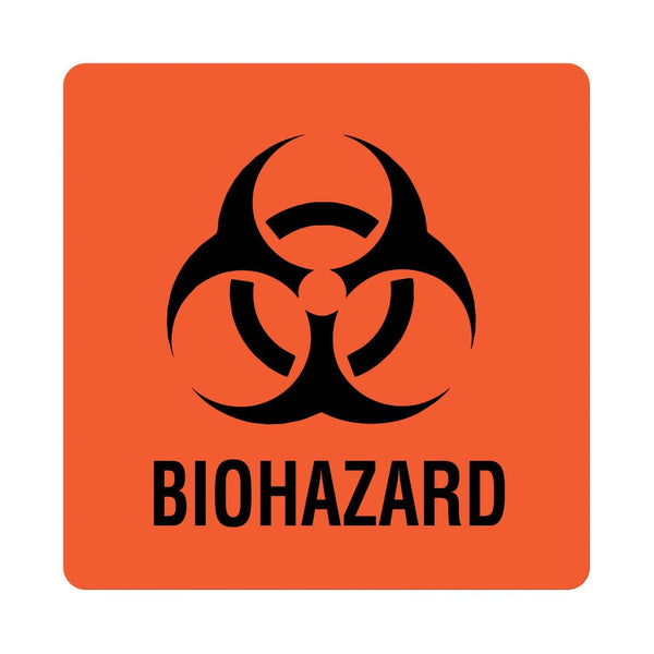 UAL™ Pre-Printed Label Caution Label Fluorescent Red Paper Biohazard / Symbol Black Biohazard 6 X 6 Inch (860645_PK) 1/PK