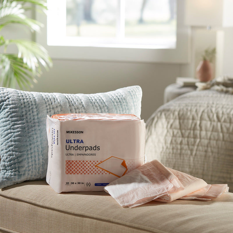 McKesson Ultra Disposable Underpad 30 X 30 Inch Fluff / Polymer Heavy Absorbency (730984_BG) 10/BG