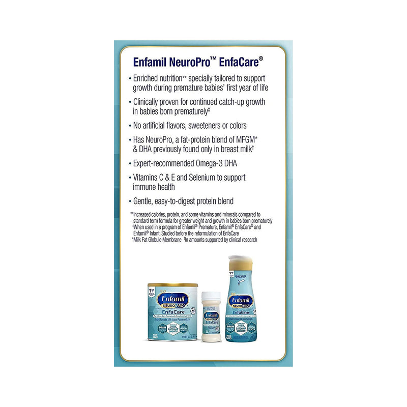 Enfamil® NeuroPro™ EnfaCare® Infant Formula Unflavored 2 oz. Bottle Liquid Milk-Based Premature (1118219_CS) 48/CS