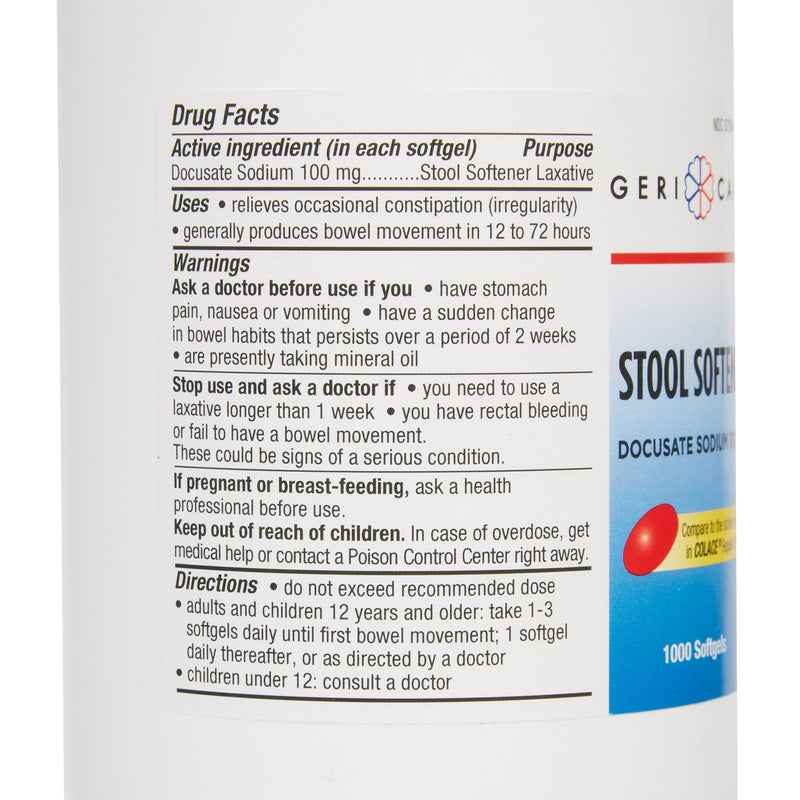 Geri-Care® Stool Softener Softgel 1,000 per Bottle 100 mg Strength Docusate Sodium (555682_BT) 1/BT