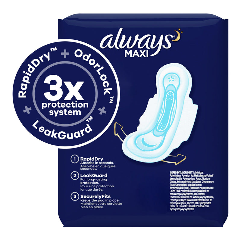 Always® Maxi Feminine Pad Overnight Heavy Absorbency (785309_PK) 20/PK