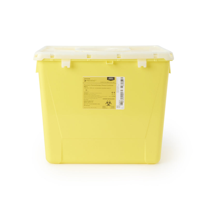 McKesson Prevent® Chemotherapy Waste Container Yellow Base 13-1/2 H X 17-3/10 W X 13 L Inch Vertical Entry 8 Gallon (854427_EA) 1/EA