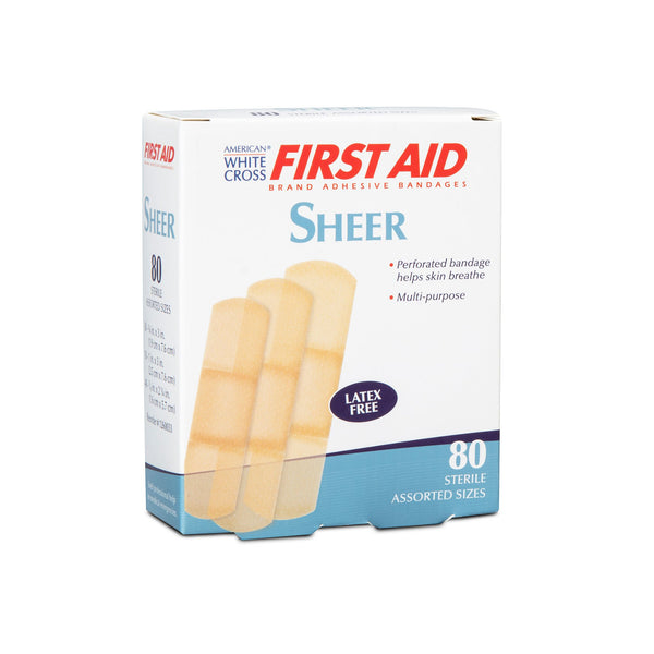 American® White Cross Adhesive Strip Assorted Sizes Plastic Assorted Shapes Sheer Sterile (1106232_BX) 80/BX