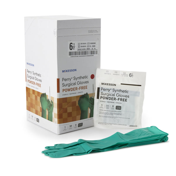 McKesson Perry® Performance Plus Surgical Glove Size 6.5 Sterile Polychloroprene Standard Cuff Length Smooth Dark Green Chemo Tested (1044737_CS) 200/CS