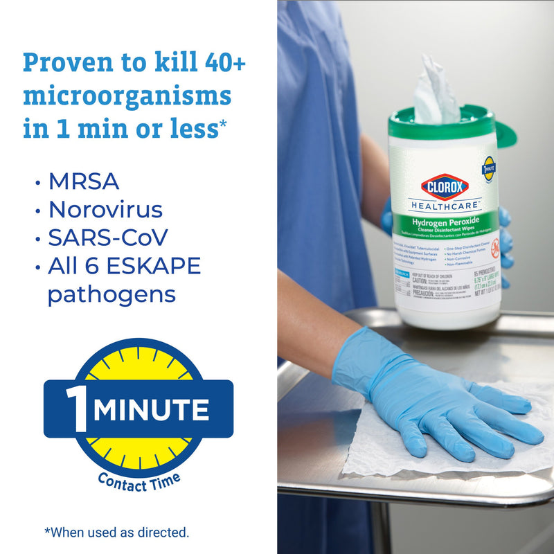 Clorox Healthcare® Surface Disinfectant Cleaner Premoistened Hydrogen Peroxide Based Manual Pull Wipe 155 Count Canister Unscented NonSterile (853530_CT) 1/CT