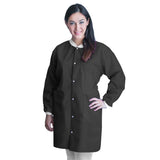 FitMe™ Lab Coat Black Large Knee Length 3-Layer SMS Disposable (1194496_BG) 10/BG