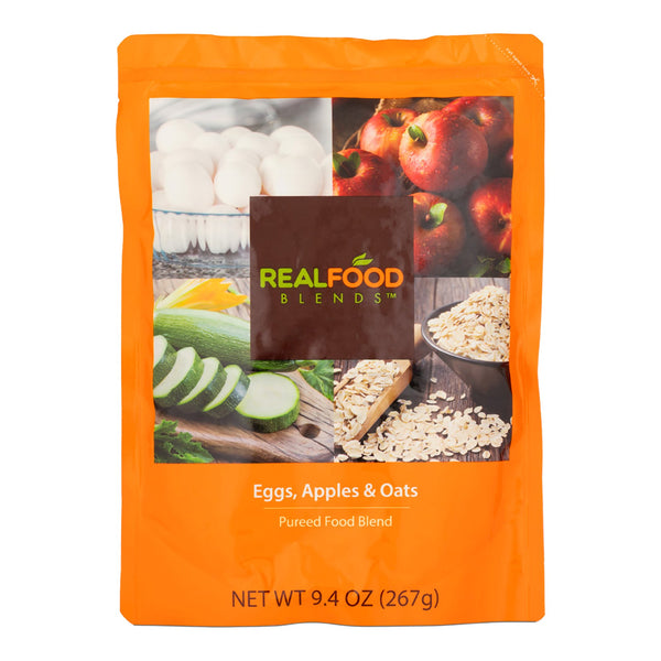 Real Food Blends® Tube Feeding Formula Apples, Whole Eggs, Water, Zucchini, Falxseed Oil, Rolled Oats (Oats are certified gluten-free.) Liquid 9.4 oz. Pouch (1079120_EA) 1/EA