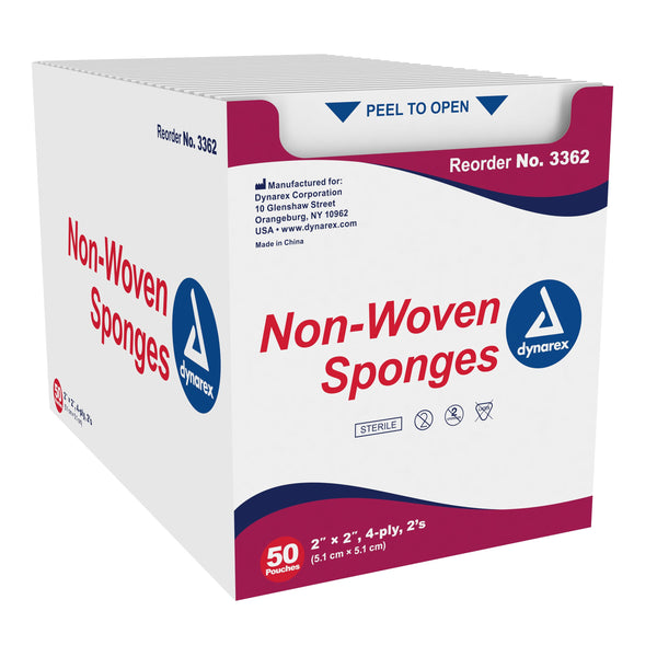 Dynarex® Nonwoven Sponge 2 X 2 Inch 4-Ply Sterile 2 per Pack (1139937_BX) 50/BX