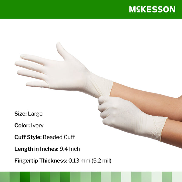 McKesson Confiderm® Exam Glove Large NonSterile Latex Standard Cuff Length Textured Fingertips Ivory Not Rated (921594_BX) 100/BX