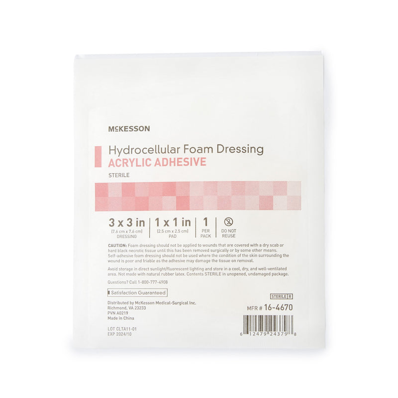 McKesson Foam Dressing 3 X 3 Inch With Border Film Backing Acrylic Adhesive Square Sterile (1138279_CS) 100/CS