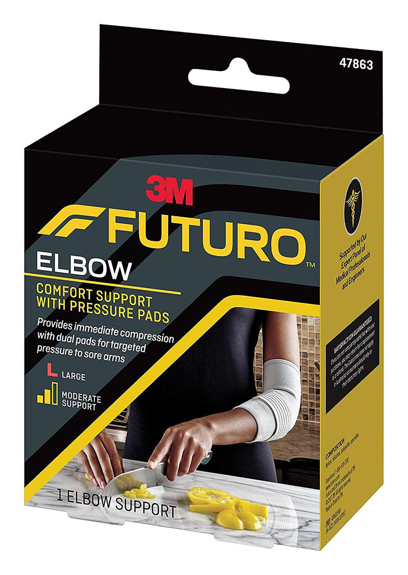 3M™ Futuro™ Elbow Support with Pressure Pads Large Pull-On / Hook and Loop Strap Closure Sleeve Left or Right Elbow 11 to 12 Inch Elbow Circumference Gray (971908_EA) 1/EA