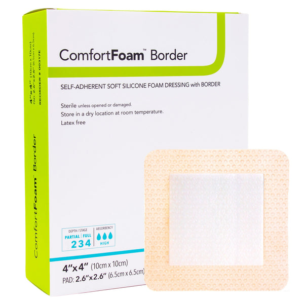 ComfortFoam™ Border Foam Dressing 4 X 4 Inch With Border Waterproof Backing Silicone Adhesive Square Sterile (835617_EA) 1/EA