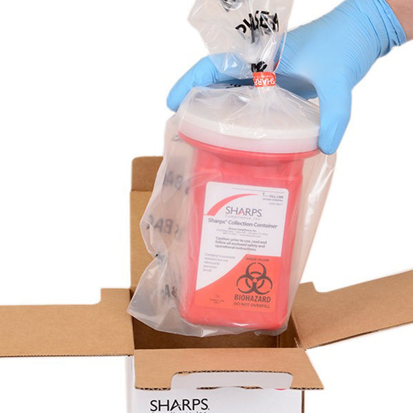 Sharps Recovery System™ Mailback Sharps Container Red Base 4-1/2 L X 4-1/2 W X 7 H Inch Vertical Entry 0.25 Gallon (639110_EA) 1/EA