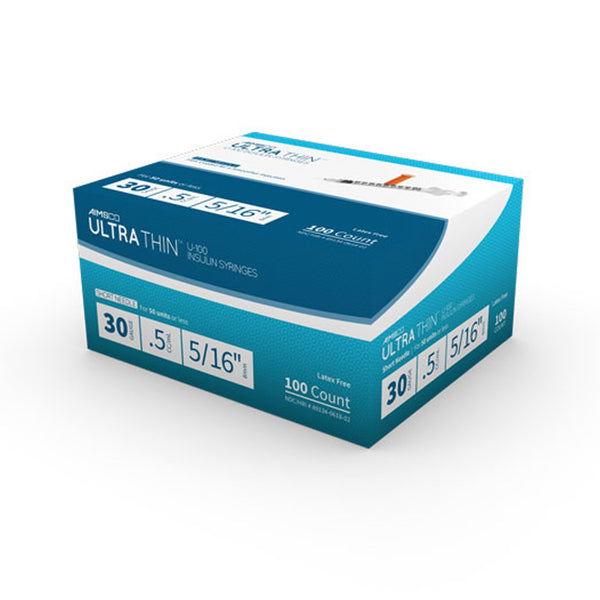 AIMSCO® Standard Insulin Syringe with Needle 0.5 mL 5/16 Inch 30 Gauge NonSafety Ultra Thin Wall (1182683_BX) 100/BX