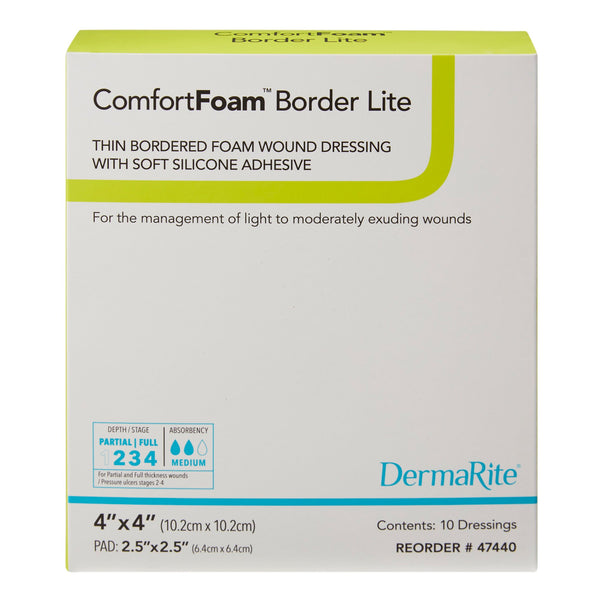 ComfortFoam™ Border Lite Thin Foam Dressing 4 X 4 Inch With Border Waterproof Backing Silicone Adhesive Square Sterile (1003181_BX) 10/BX