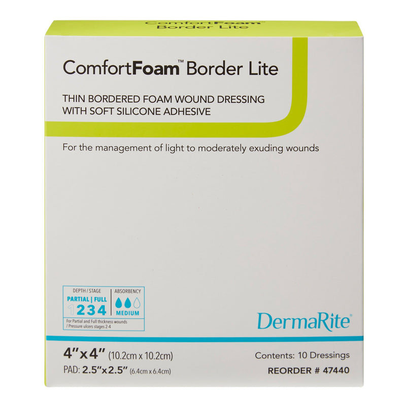 ComfortFoam™ Border Lite Thin Foam Dressing 4 X 4 Inch With Border Waterproof Backing Silicone Adhesive Square Sterile (1003181_BX) 10/BX