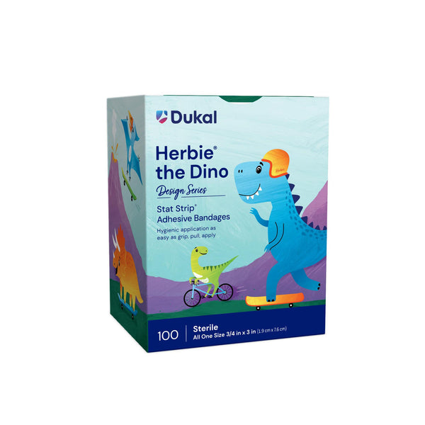 Designer Series with Stat Strip® Technology Adhesive Strip 3/4 X 3 Inch Plastic Rectangle Kid Design (Herbie the Dinosaur) Sterile (296236_BX) 100/BX