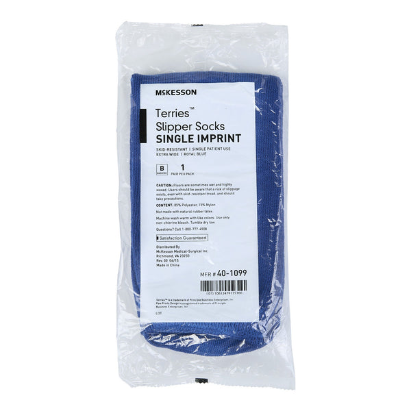 McKesson Terries™ Slipper Socks Unisex Adult Bariatric / X-Wide Single Tread Single Patient Use Royal Blue (480453_PR) 1/PR