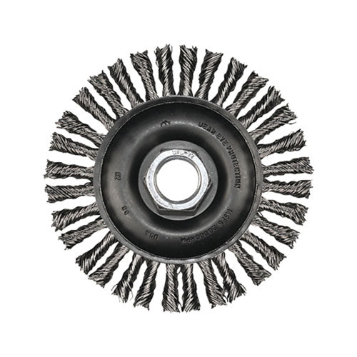 Advance Brush Stringer Bead Twist Knot Wheel, 4 dia x 3/16 W, .02 Carbon Steel, 5/8 in to 11 Arbor (419-82186) Each