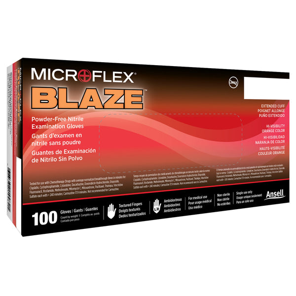 MICROFLEX® Blaze® Exam Glove X-Large NonSterile Nitrile Standard Cuff Length Textured Fingertips Orange Not Rated (1083385_BX) 100/BX