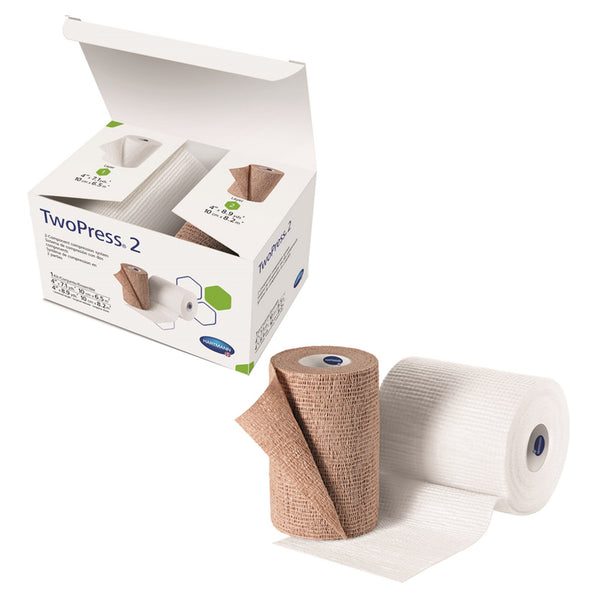 TwoPress® 2 2 Layer Compression Bandage System 4 Inch X 7 Yard / 4 Inch X 8-9/10 Yard Self-Adherent Closure Tan / White NonSterile 40 mmHg (1086182_EA) 1/EA