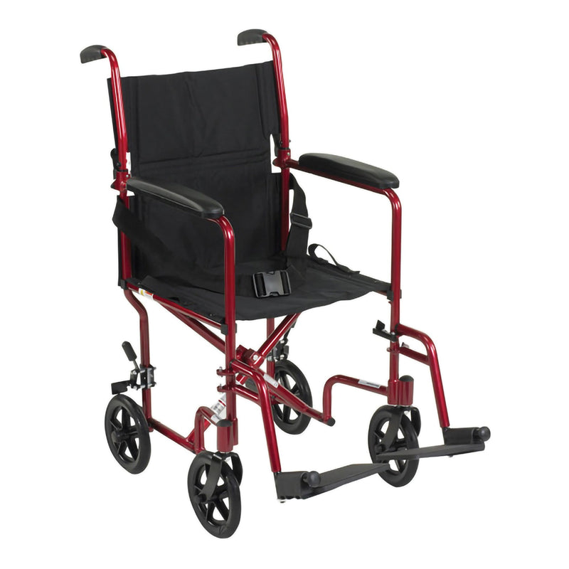McKesson Transport Chair 19 Inch Seat Width Full Length Arm Swing-Away Footrest Aluminum Frame with Red Finish (1128901_EA) 1/EA