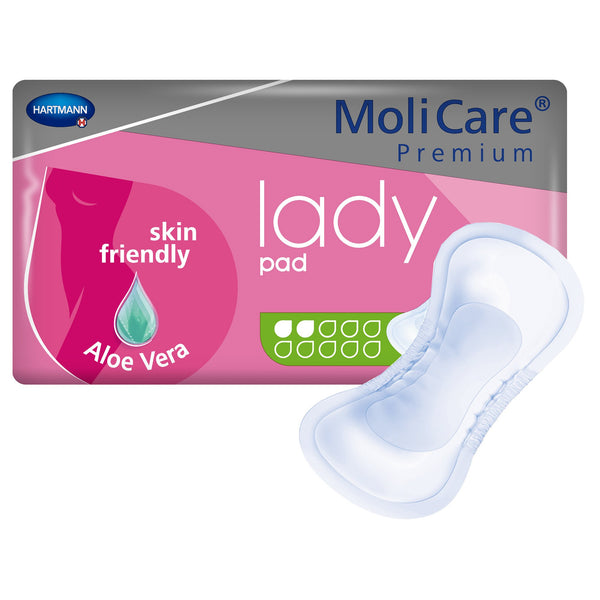 MoliCare® Premium Lady Pads Bladder Control Pad 4-1/2 X 10-1/2 Inch Light Absorbency Polymer Core One Size Fits Most (1127660_BG) 14/BG