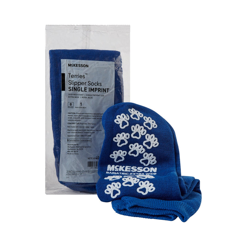 McKesson Terries™ Slipper Socks Unisex Adult Bariatric / X-Wide Single Tread Single Patient Use Royal Blue (480453_PR) 1/PR