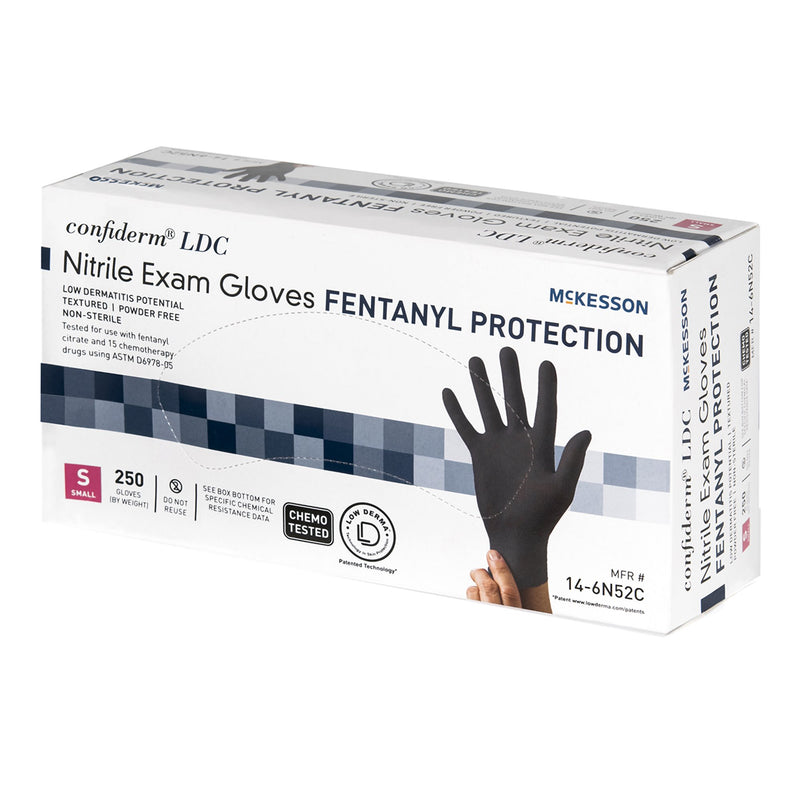McKesson Confiderm® LDC Exam Glove Small NonSterile Nitrile Standard Cuff Length Fully Textured Black Chemo Tested / Fentanyl Tested (1159333_CS) 2500/CS