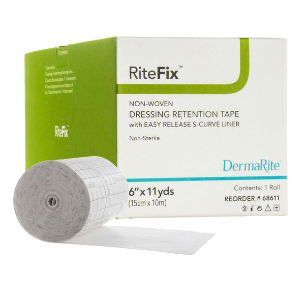 RiteFix™ Water Resistant Dressing Retention Tape with Liner White 6 Inch X 11 Yard Nonwoven NonSterile (939644_BX) 1/BX