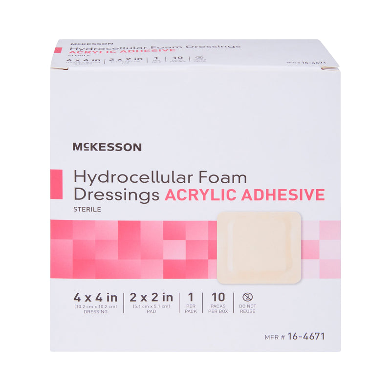 McKesson Foam Dressing 4 X 4 Inch With Border Film Backing Acrylic Adhesive Square Sterile (1138281_CS) 100/CS