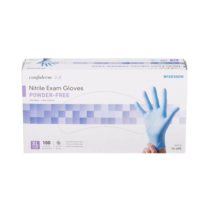 McKesson Confiderm® 3.8 Exam Glove X-Large NonSterile Nitrile Standard Cuff Length Textured Fingertips Blue Not Rated (921612_CS) 1000/CS
