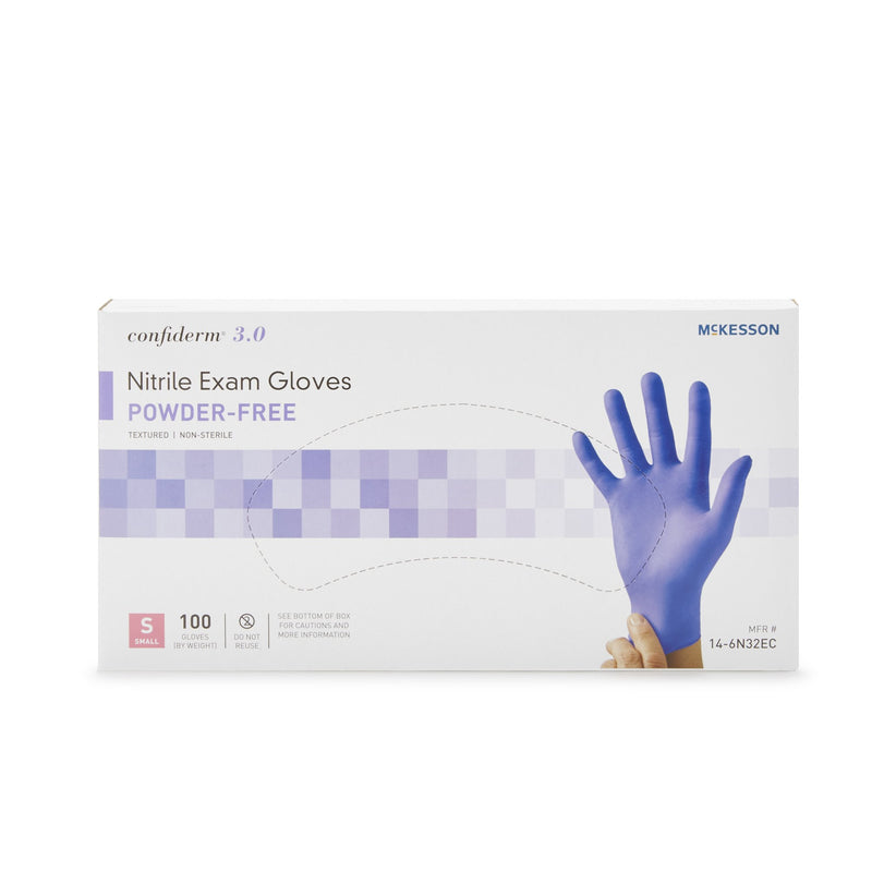 McKesson Confiderm® 3.0 Exam Glove Small NonSterile Nitrile Standard Cuff Length Textured Fingertips Blue Not Rated (1107940_CS) 1000/CS