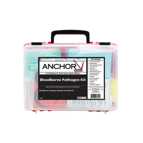 Anchor Brand® Bloodborne Pathogen Kit, Blood Spill Clean-up, Plastic Case, Wall Mount Bracket (101-BBPK-1-12) Each